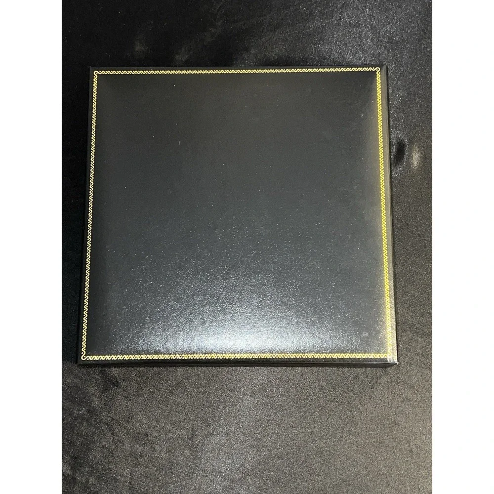 Brand New With Box Black Leatherette Jewelry Presentation Box – Gold Trim